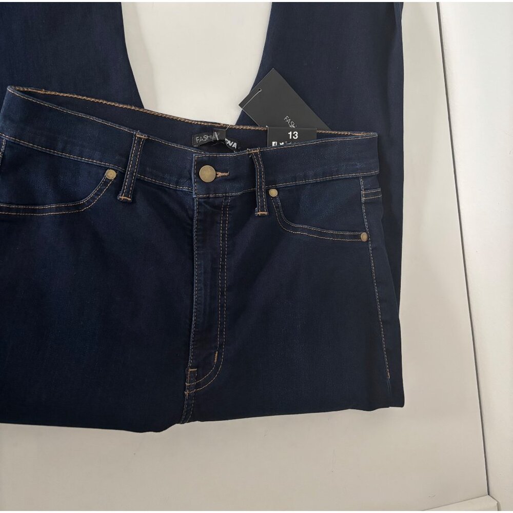 NWT Fashion Nova Jeans 13 Skinny Dark Wash High Waisted Streetwear Minimalist - Picture 14 of 14